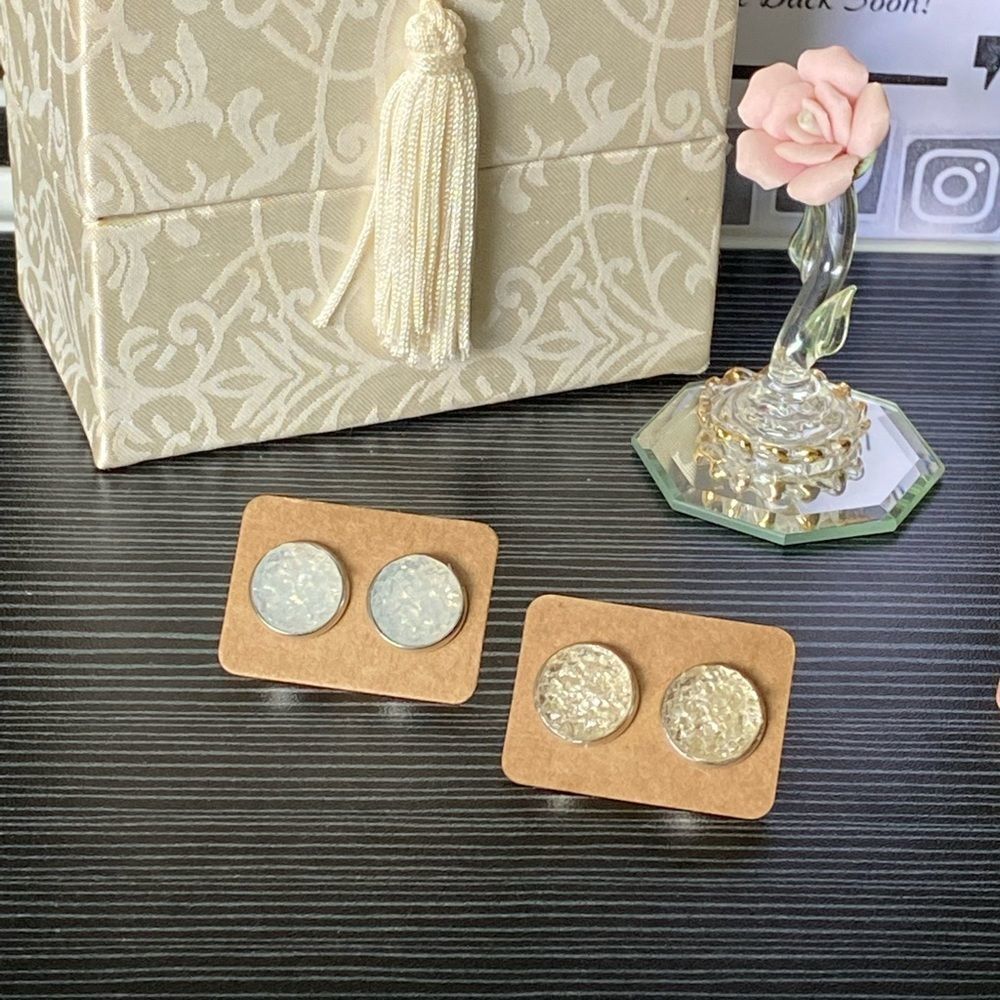 Clear Champagne Chunky Druzy On Stainless Steel Round Studs Earrings